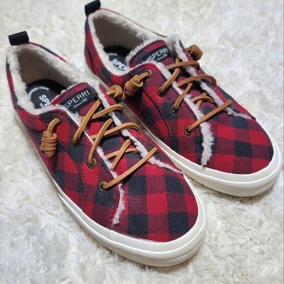 Sperry Pier Wave Plaid Red & Black Slip On Casual Sneaker - Picture 4 of 10
